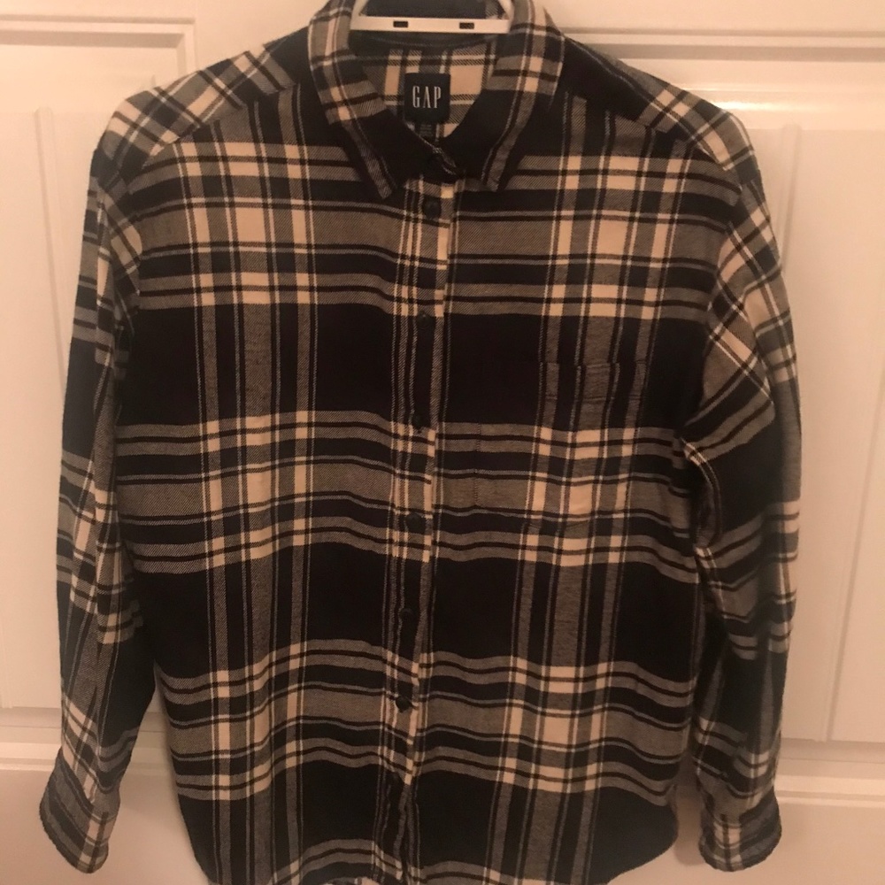 NWT GAP Black and White Oversized Flannel Plaid Shirt Size XS Petite